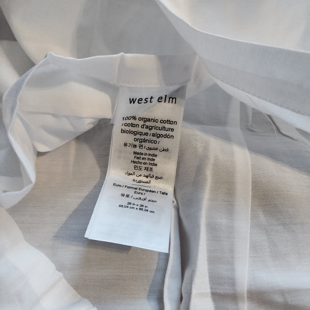 West Elm NWT Organic Cotton Euro White Sham - Picture 3 of 6